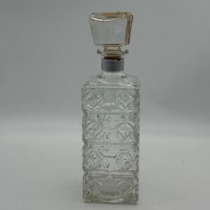 Vtg Federal Glass Clear Pressed Glass Decanter with Stopper Geometric Diamond